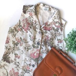 Vintage sleeveless floral linen top